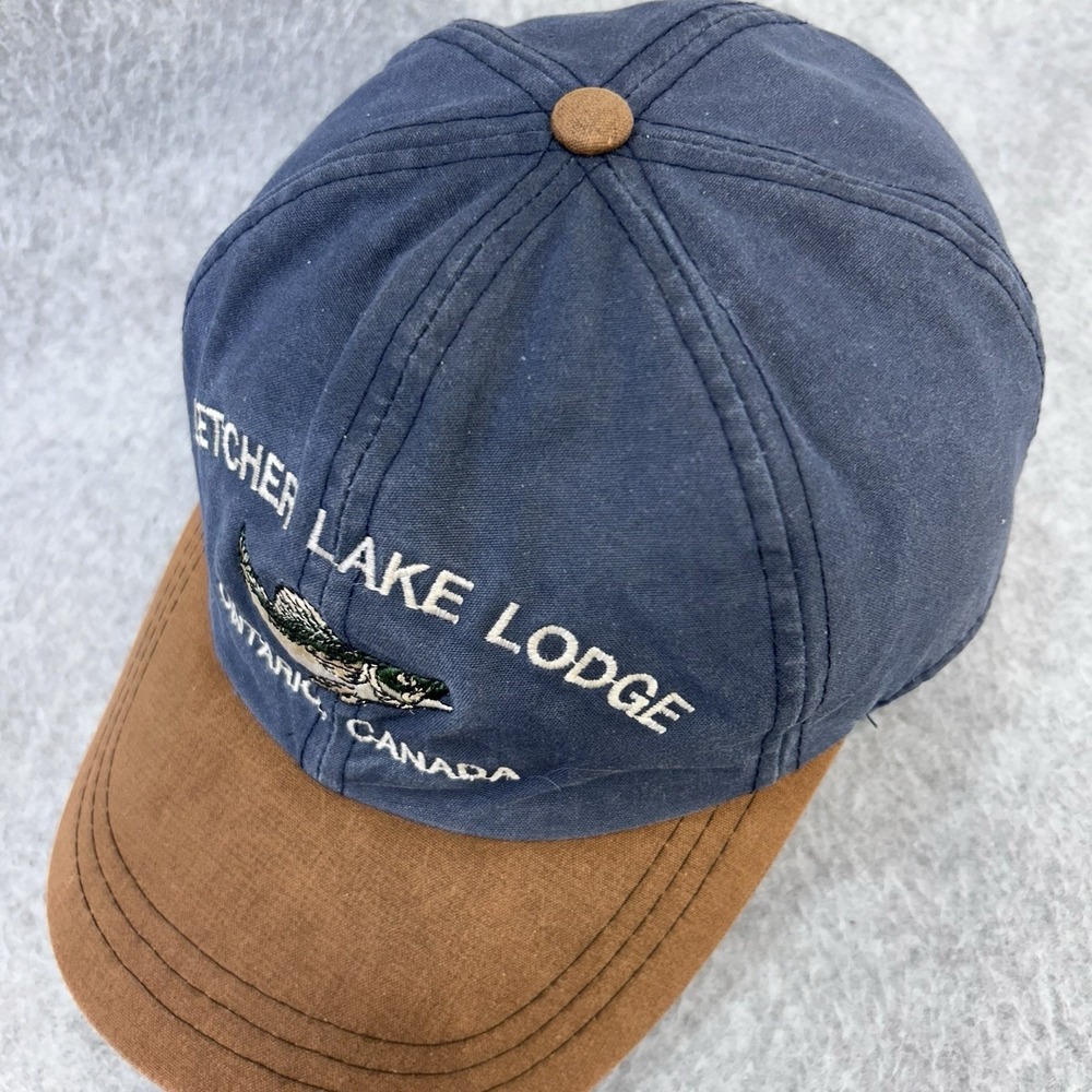 Fletcher Lake Lodge Ontario Canada Fish Logo Strapback Hat OSFM Blue Brown - Picture 6 of 12
